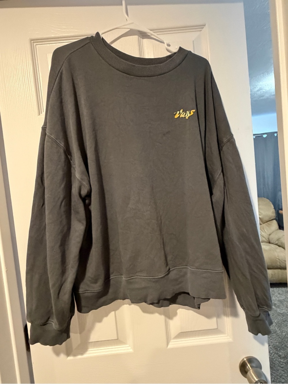 Vans Men's Charcoal Crewneck Sweatshirt with Yellow Logo